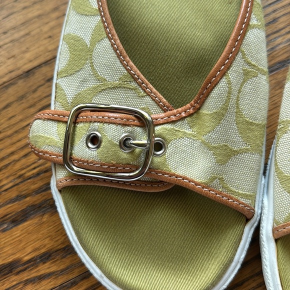 Coach Bonny Signature buckle strap sandals in chartreuse. Canvas upper. Size 8. - Picture 5 of 5